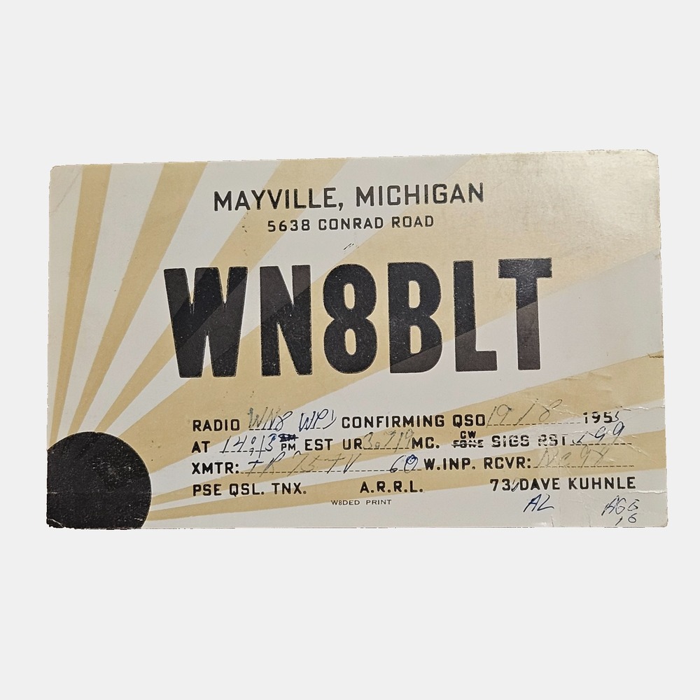Vintage 1955‎ WN8BLT Mayville Massachusetts Ham Amateur Radio QSL Cards Postcard